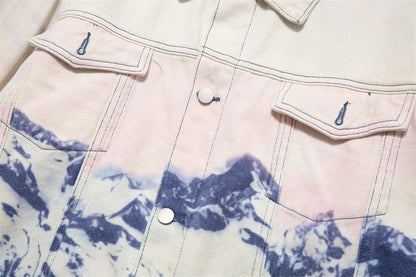 Men's Loose Casual Full Print Landscape Snow Mountain Pattern Jacket