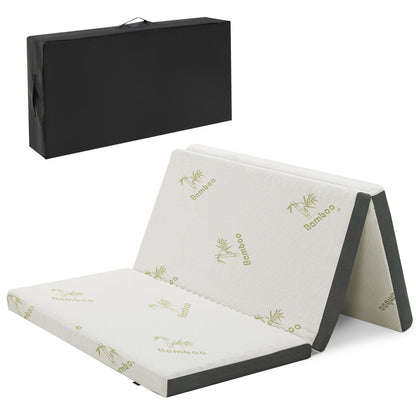 Portable Tri-fold Memory Foam Floor Mattress Topper Portable with Carrying Bag