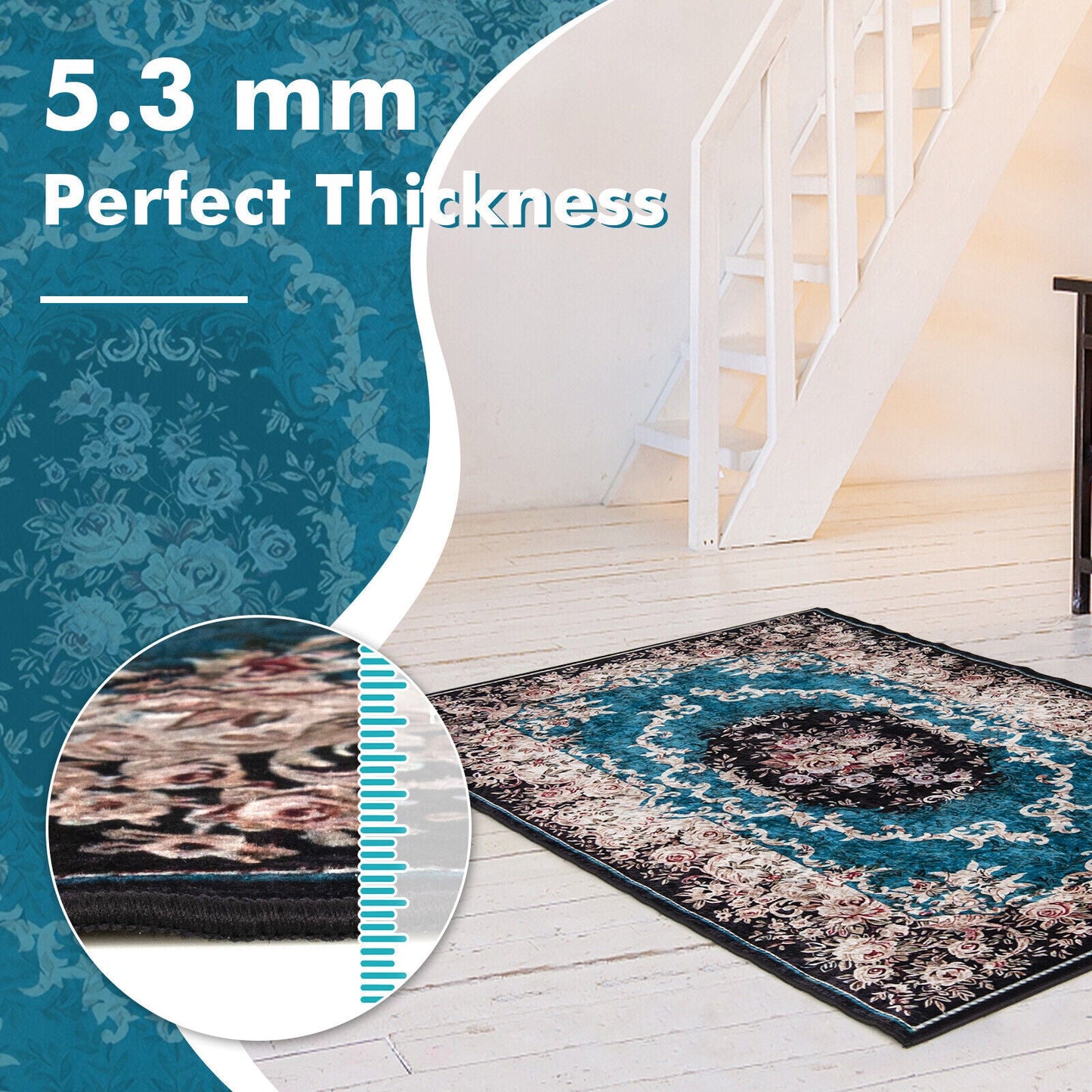 Area Rug with Non-Shedding Surface and Anti-slip Bottom