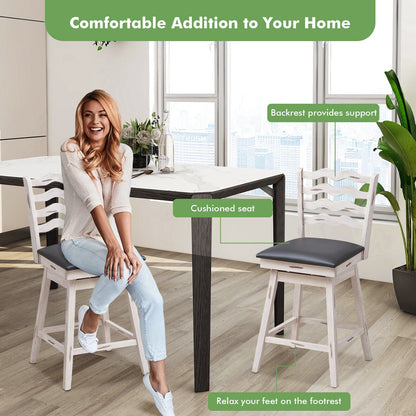 360° Swivel Bar Stools with Rubber Wood Frame and Ergonomic Backrest and Footrest