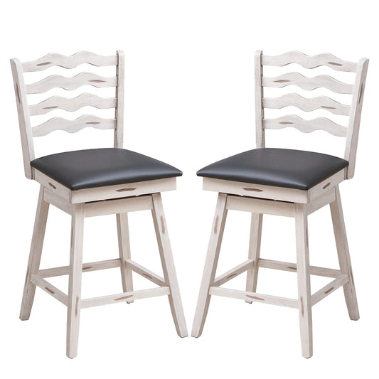 360° Swivel Bar Stools with Rubber Wood Frame and Ergonomic Backrest and Footrest