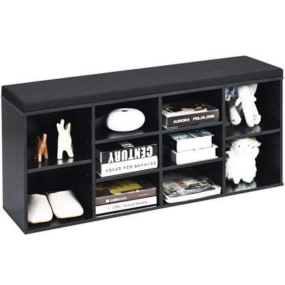 10-Cube Organizer Shoe Storage Bench with Cushion for Entryway