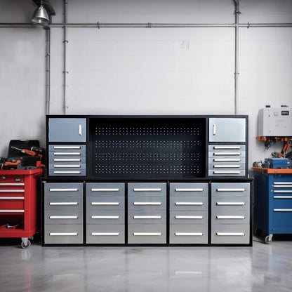 10ft Workbench Cabinet(30 Drawers, 2 Cabinets & 1 Pegboard)