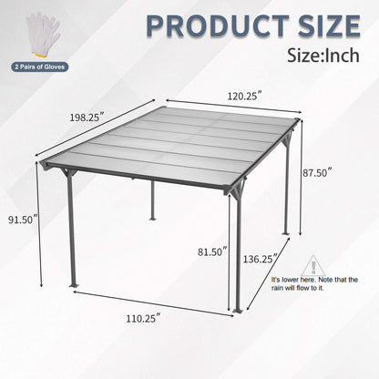 [10X16FT] Alora Heavy-Duty Outdoor Driveway Pergola With Aluminum Alloy Frame And Polycarbonate Panels (SAK47395)