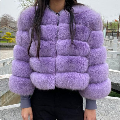 Faux Fox-fur Patchwork Thickened Warm Fur Coat