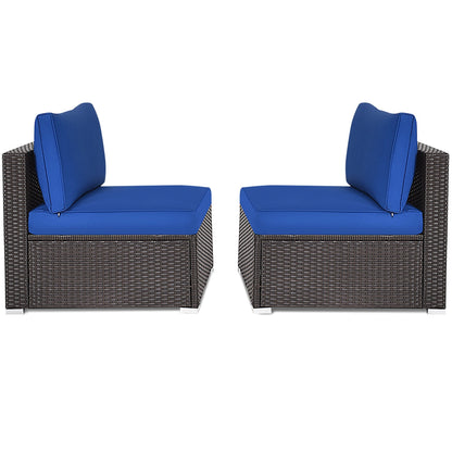 2 Pieces Patio Rattan Armless Sofa Set with 2 Cushions and 2 Pillows
