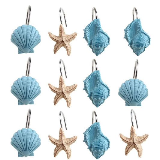 12-Pieces: Seashell Shower Curtain Hooks Bathroom Beach Shell