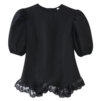 Fashionable Casual Top With Flared Hem And Puff Sleeves