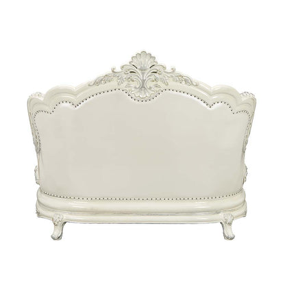 Adara - Loveseat With 5 Pillows - Pearl White Synthetic Leather & Antique White