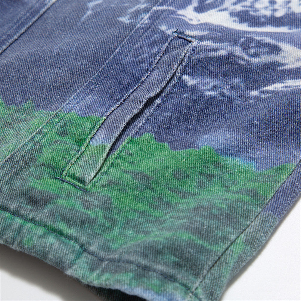 Men's Loose Casual Full Print Landscape Snow Mountain Pattern Jacket
