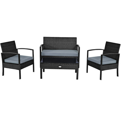 4 Pieces Patio Rattan Cushioned Furniture Set