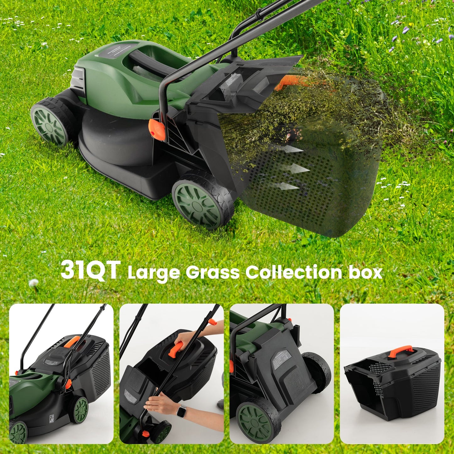 12-AMP 13.5 Inch Adjustable Electric Corded Lawn Mower with Collection Box