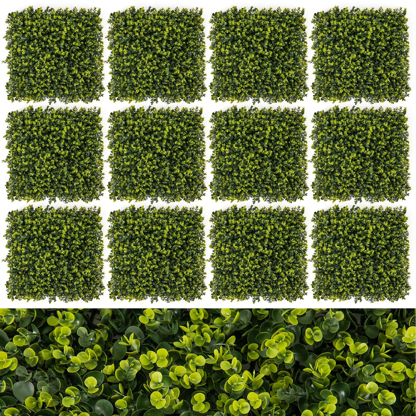 12 Pieces 20 Inch x 20 Inch Artificial Hedge Eucalyptus Panels