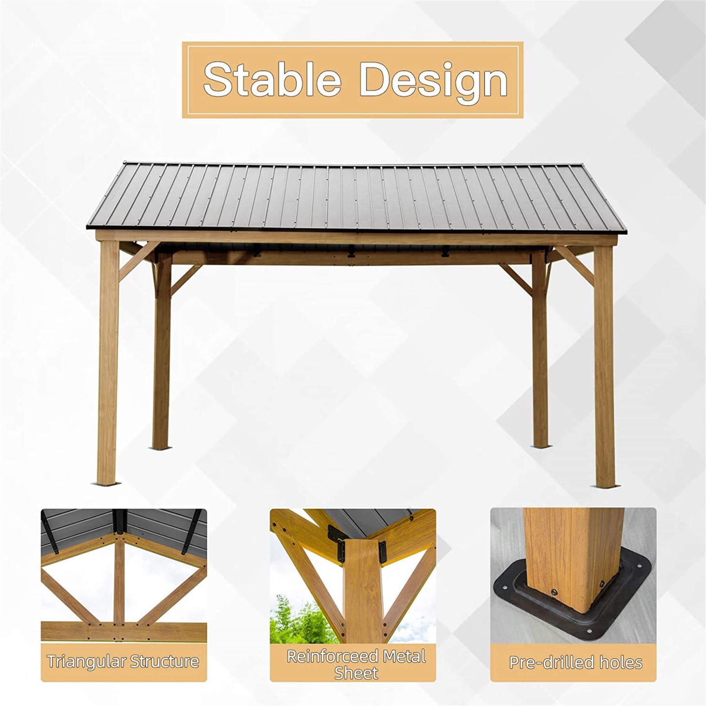 [12X14FT] Alora Hardtop All-Weather Outdoor Gazebo With Galvanized Steel Roof (SAK83261)