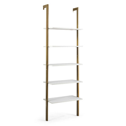 5-Tier Wood Look Ladder Shelf with Metal Frame for Home