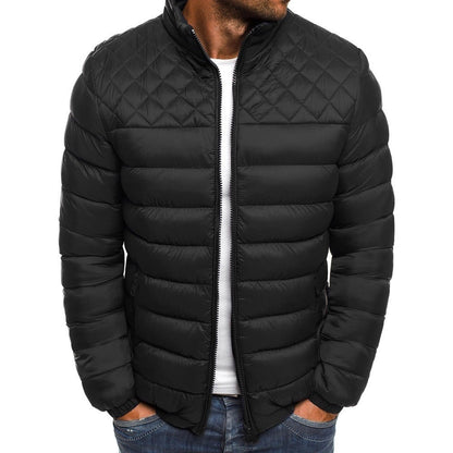 Men's Coat Winter Solid Color Stand Collar Jacket Fashion Rhombus Sewing Design Coat Casual Business Clothing
