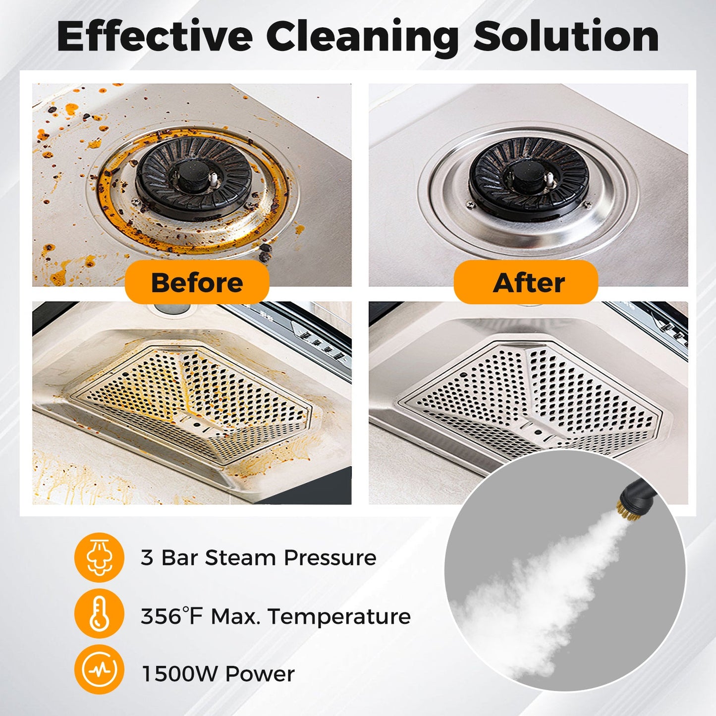 1500W Portable Steam Cleaner with 34 oz Water Tank-White