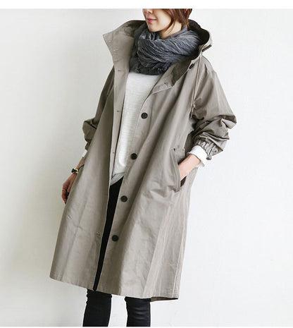 Women Windbreaker Jacket Casual Loose Button Pockets Hooded Quick Dry Windproof Waterproof Clothes For Outdoor Hiking Camping