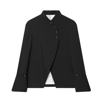 Fashionable And Versatile Tailored Blazer With A Mock Turtleneck And Layered Detailing