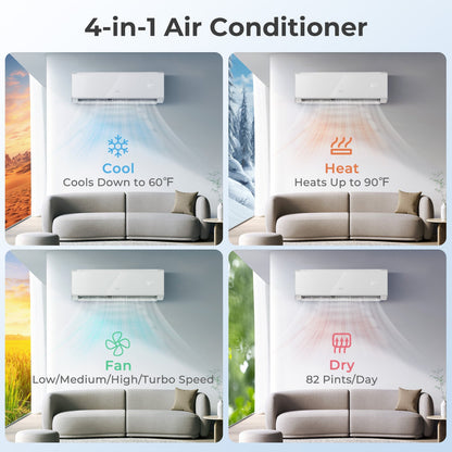 Energy Star Certified 18000 BTU 21 SEER2 208-230V Mini Split Air Conditioner and Heater Wifi Enabled White