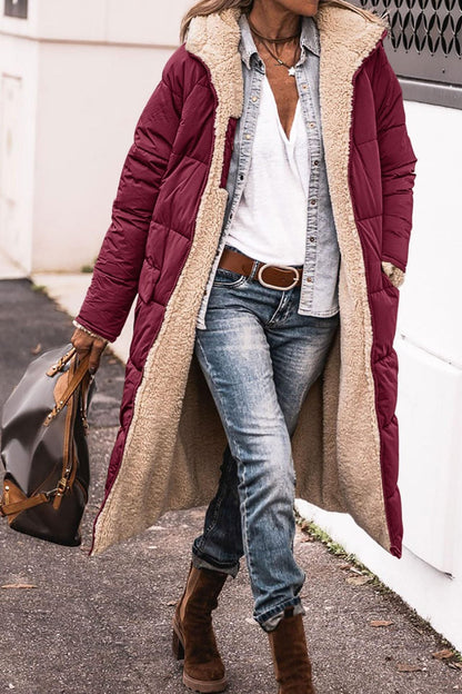 Solid Color Hooded Long Coat Winter Long Sleeve Double-sided Wear Slim Elegant Cardigan Jacket Top Women's Clothing