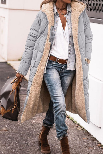 Solid Color Hooded Long Coat Winter Long Sleeve Double-sided Wear Slim Elegant Cardigan Jacket Top Women's Clothing