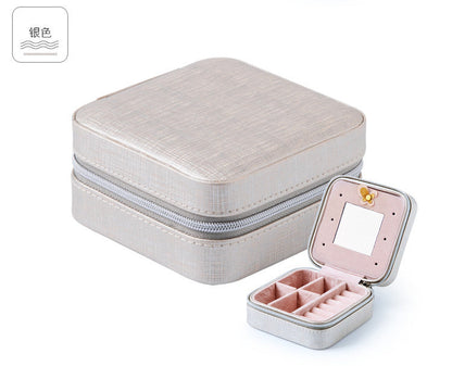 Women Jewelry Organizer Box PU Leather Travel Makeup Cosmetic Case with Mirror & Zipper