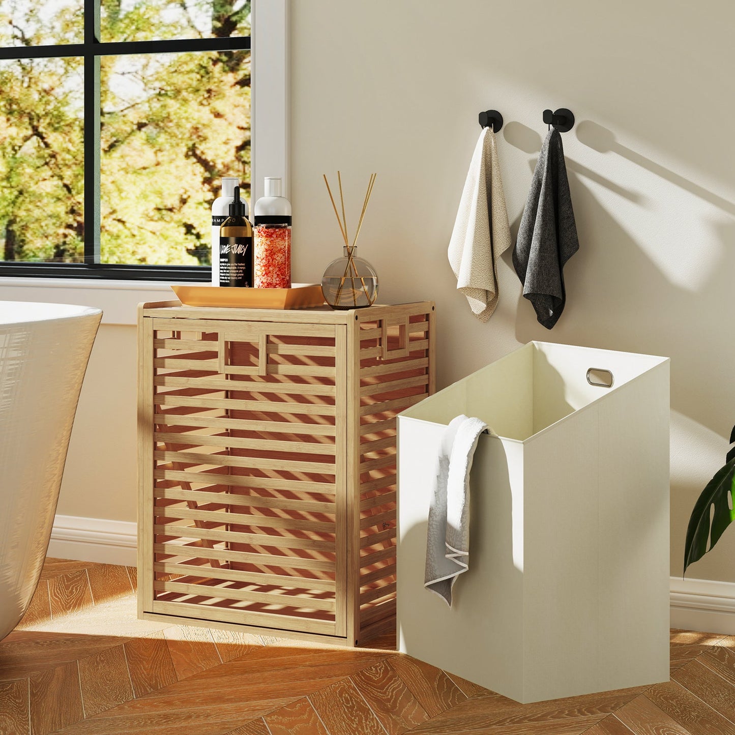 18 Gal Bamboo Tilt-out Laundry Hamper with Removable Fabric Bin-Natural