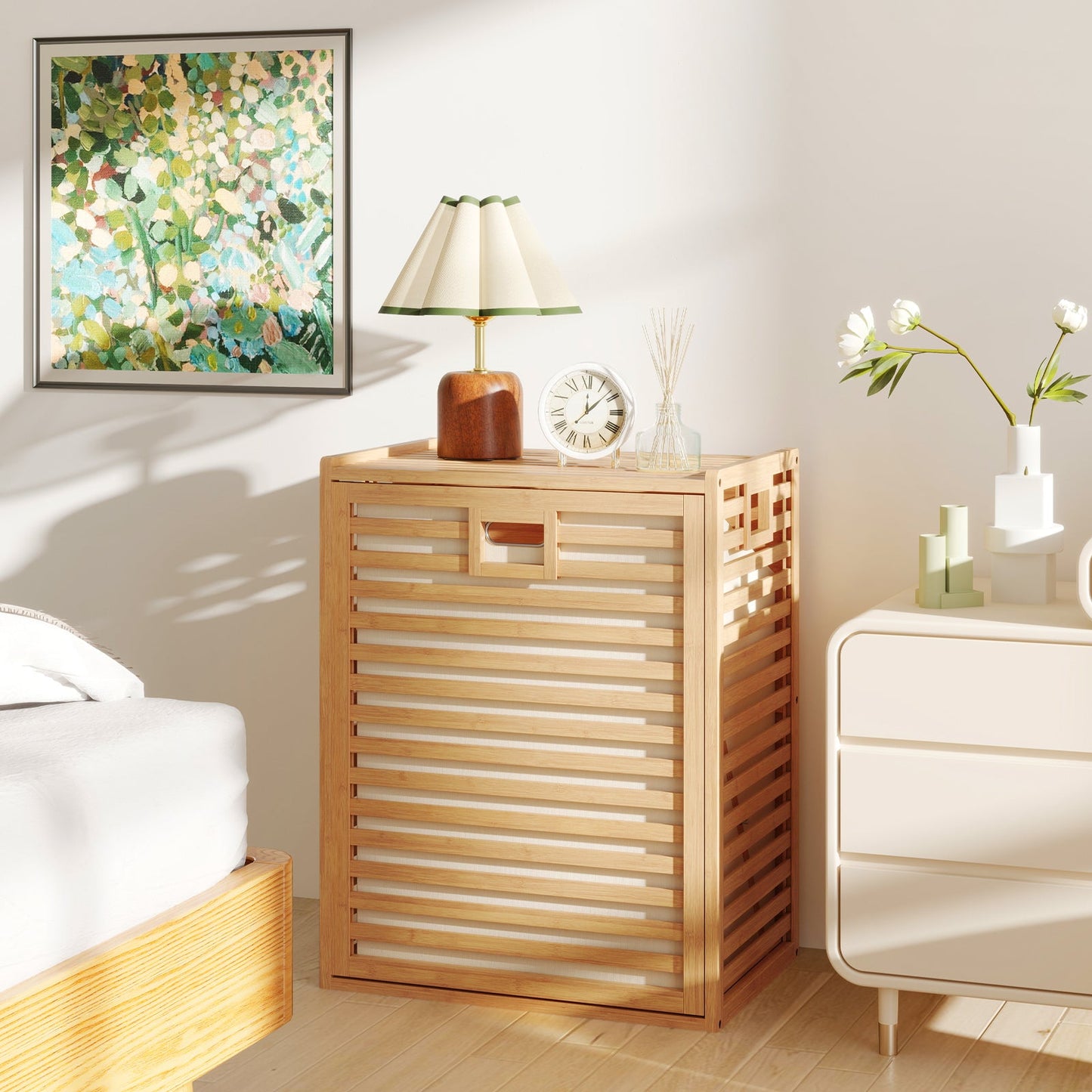 18 Gal Bamboo Tilt-out Laundry Hamper with Removable Fabric Bin-Natural