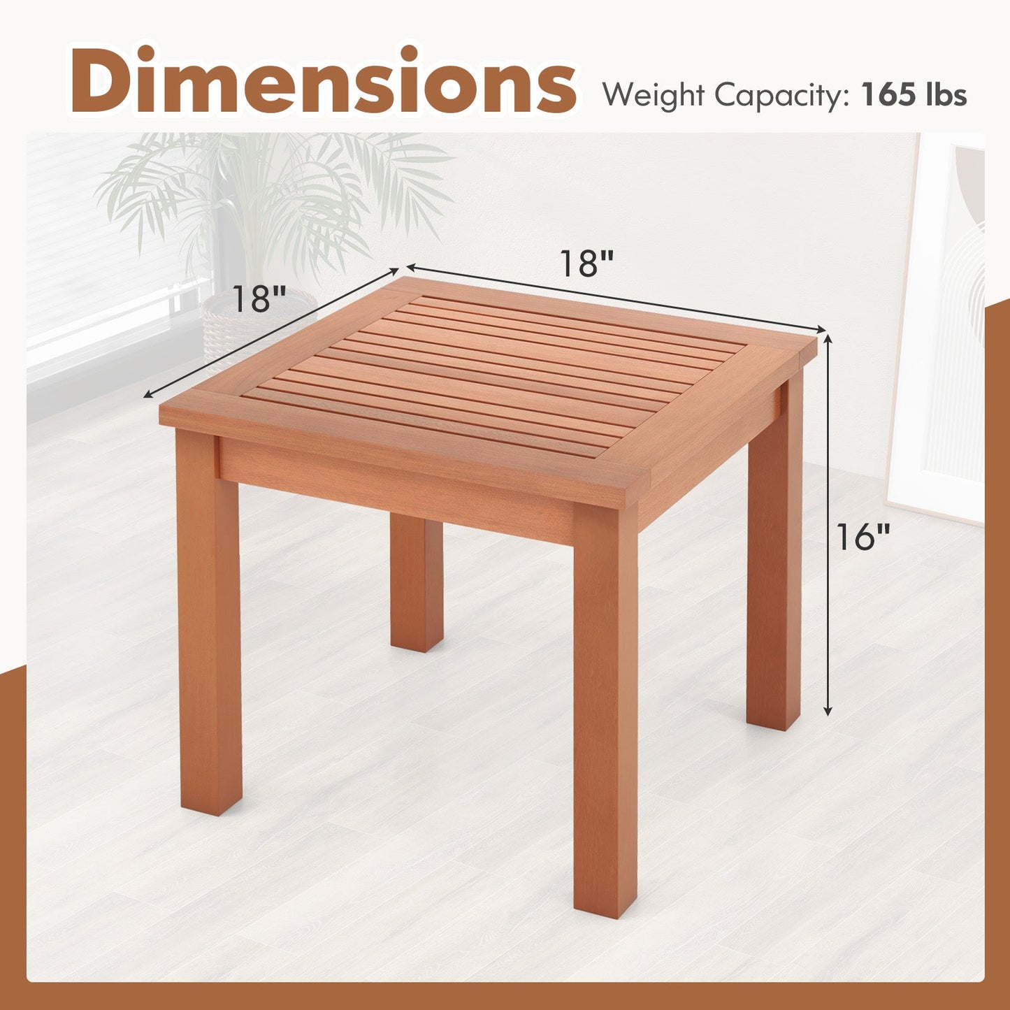 18 Inch Square End Outdoor Adirondack Side Table with Slatted Tabletop
