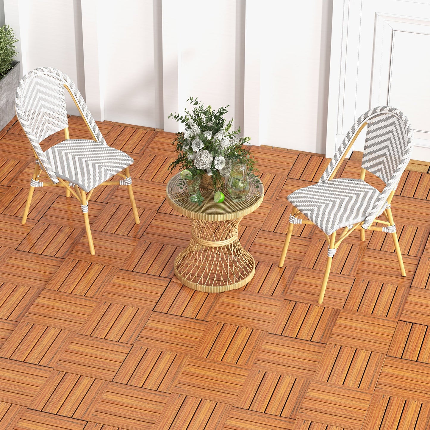 18 Pieces 12 x 12 Inch Interlocking Deck Tiles for 1.7„é° Total Splicing Area-Brown