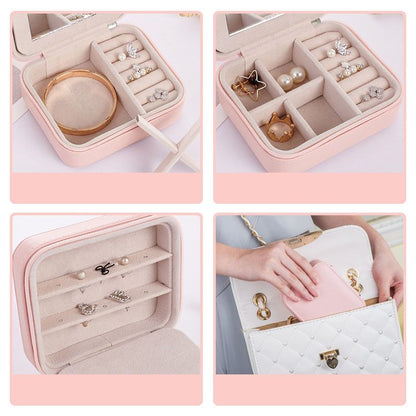 Women's Mini Earrings Rings Jewelry Box Useful Makeup Organizer With Zipper Travel Portable Jewelry Box