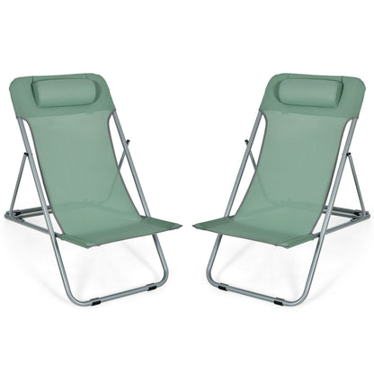 Portable Beach Chair Set of 2 with Headrest