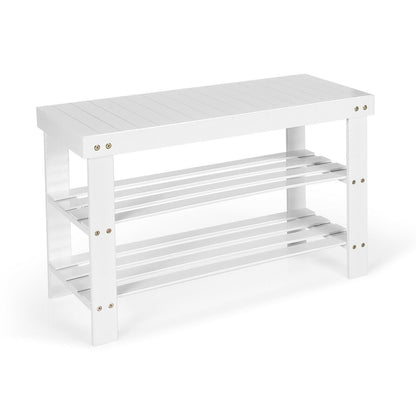 3 Tier Bamboo Bench Storage Shoe Shelf-Natural