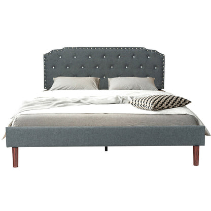 Upholstered Bed Frame with Adjustable Diamond Button Headboard