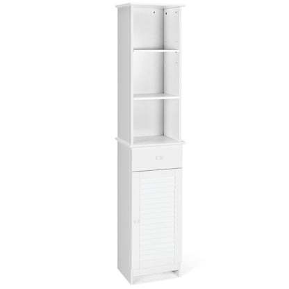 Bathroom Tall Freestanding Storage Cabinet with Open Shelves and Drawer-White