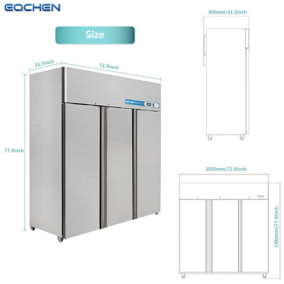 EQCHEN 3 Door 72 Inch Wide Refrigerator Freezer Combo