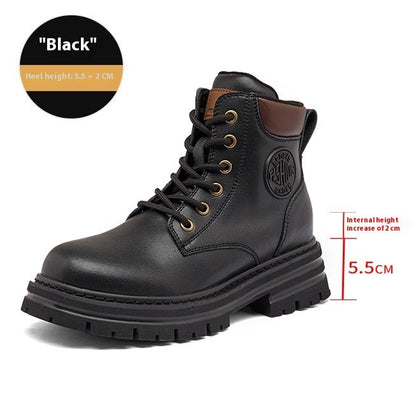Genuine Leather Elevator Martin Boots Women's Thick Bottom All-matching