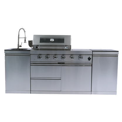 85" 4-Burner 72,000 BTU Silver Outdoor Kitchen Island Grill + Side Burner + Storage Cabinets & Drawers