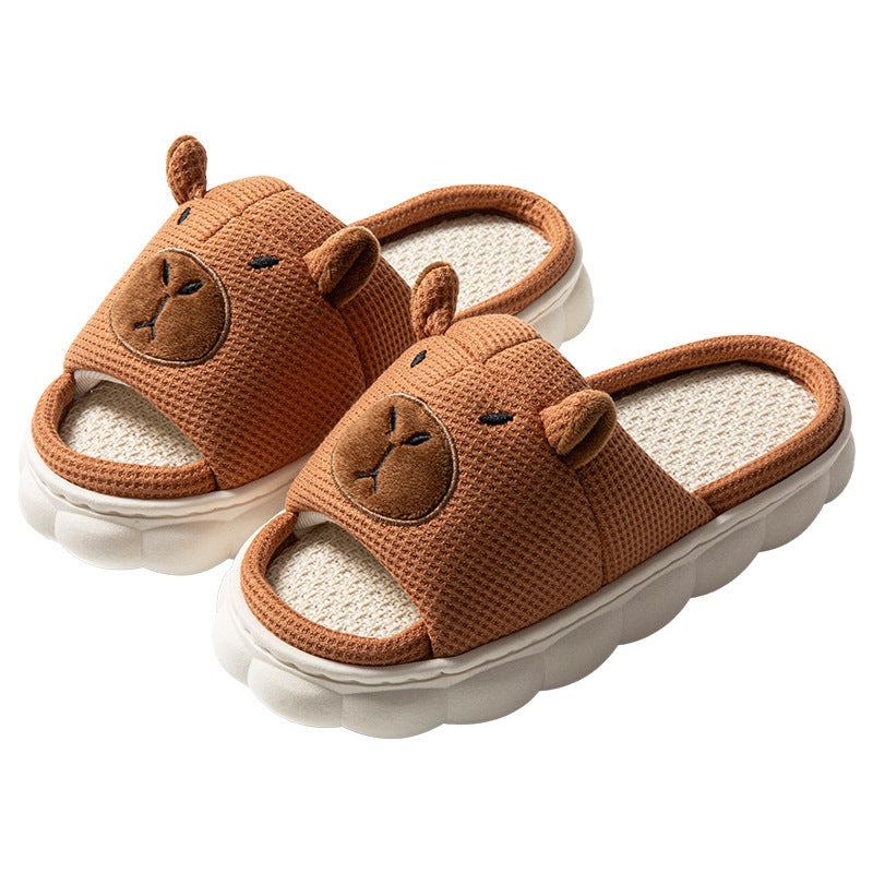 Open Toe  Couple Indoor Non-slip Linen Slippers