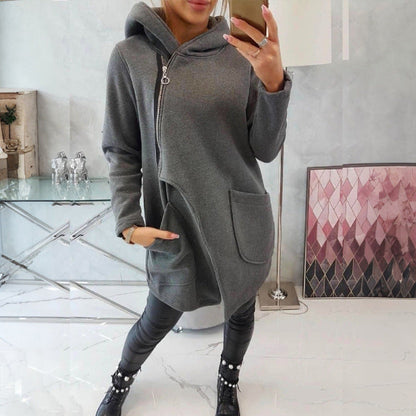 Half-high Neck Side-zip Hoodie With A Hood And Fleece-lined Pockets