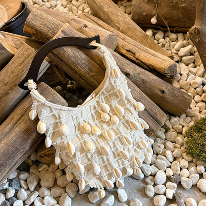 French Chictastic Cloud Shell Beaded Cream Handbag