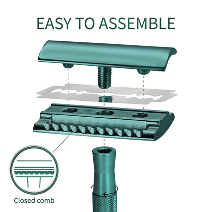 Bambaw Men Safety Razor with 5 Double Edge Safety Razor Blades, Single Blade Razor for Men & Women, Plastic Free Metal Razor – Sea Green 1 Count (Pack of 1) Sea Green Razor