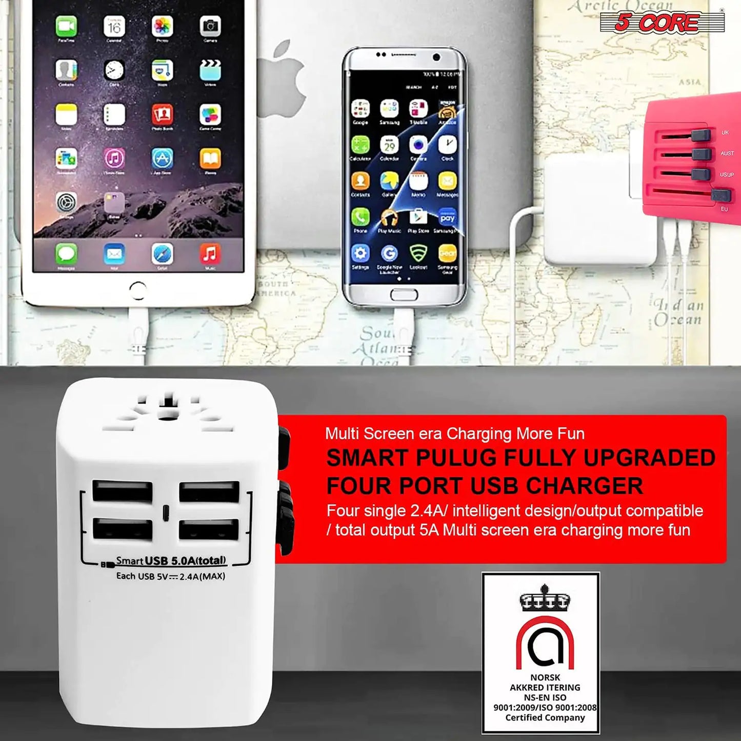 Universal Travel Adapter International Power Adapters 3 Pack Multicharger Plug w 4 USB Ports