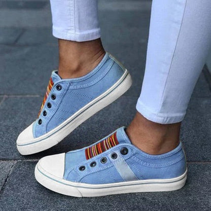 Round toe color elastic canvas women's shoes
