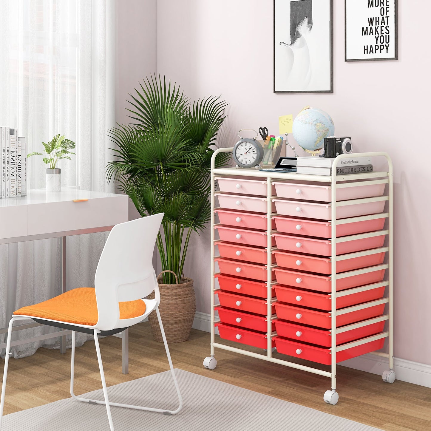20 Drawers Rolling Storage Cart Studio Organizer-Gradient Pink
