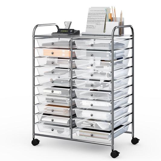 20 Drawers Storage Rolling Cart Studio Organizer-Transparent