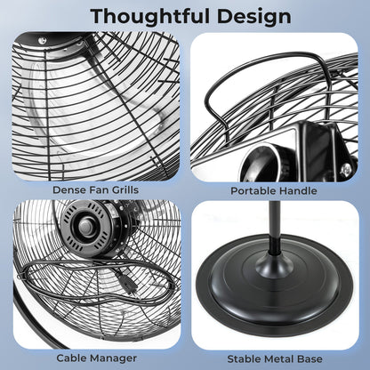 18 Inches High Velocity Pedestal Fan with 3 Speeds and Adjustable Height-Black