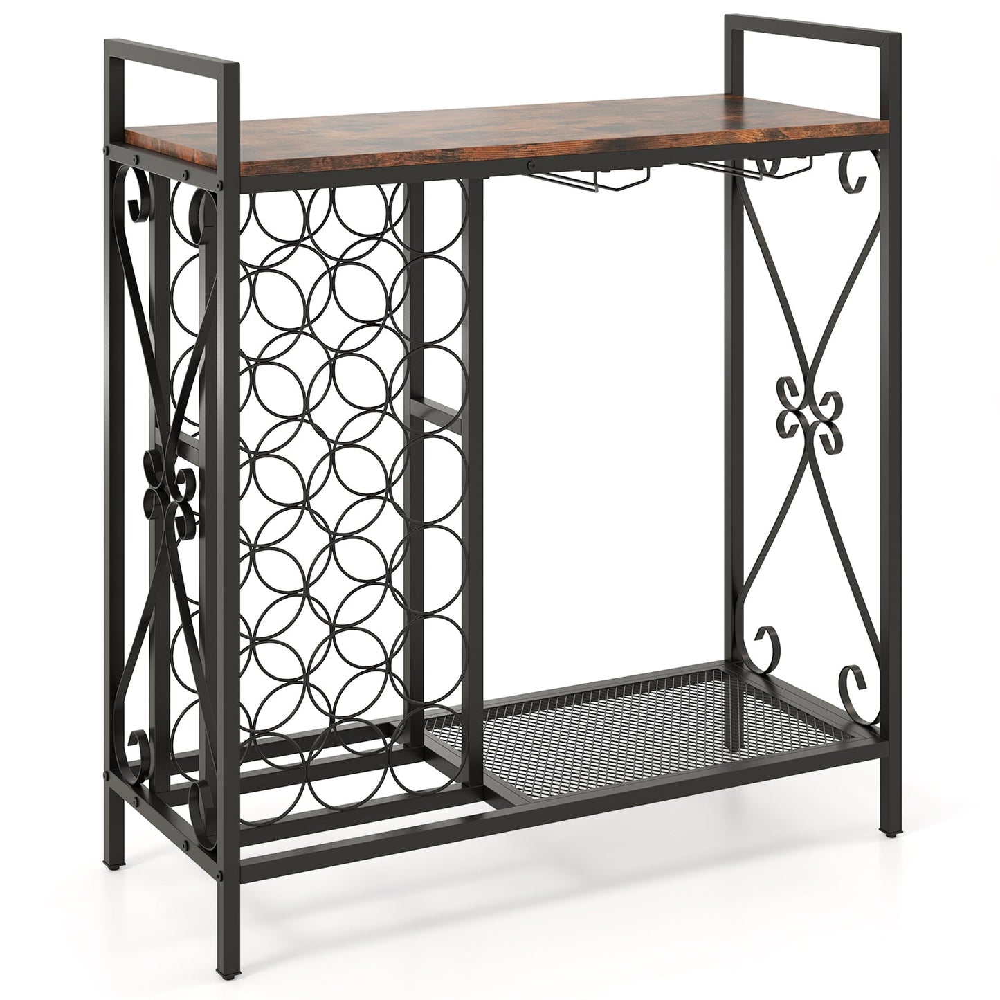 21 Bottle Wine Rack Freestanding Floor Wine Bottle Organizer with Glass Holder