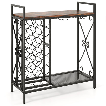 21 Bottle Wine Rack Freestanding Floor Wine Bottle Organizer with Glass Holder
